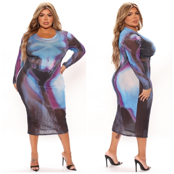 FASHION NOVA GIVING BODY MESH MIDI DRESS SIZE 2X - Picture 3 of 5